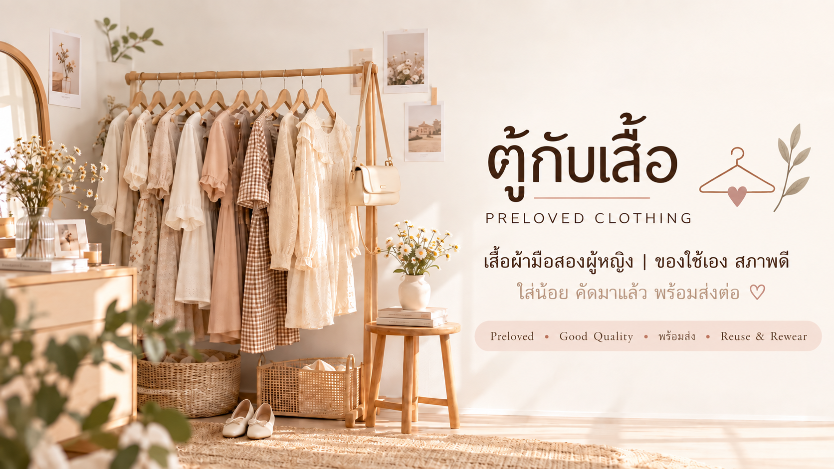 ตู้กับเสื้อ เสื้อผ้ามือสองผู้หญิง ของใช้เอง สภาพดี ใส่น้อย คัดมาแล้ว พร้อมส่งต่อ
